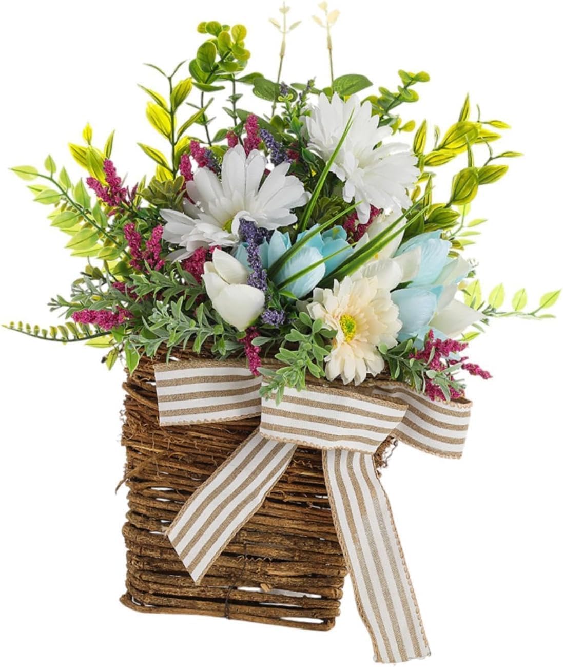 Lindagary Spring Summer Artificial Flower Wreath Door Hanger Basket