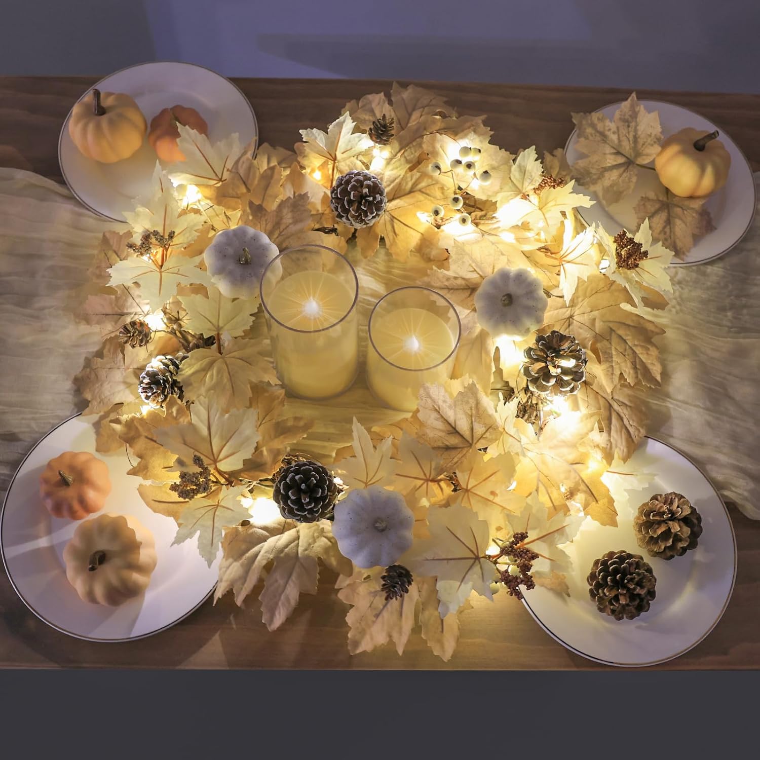 22 Inch Fall Wreath with LED Lights for Front Door