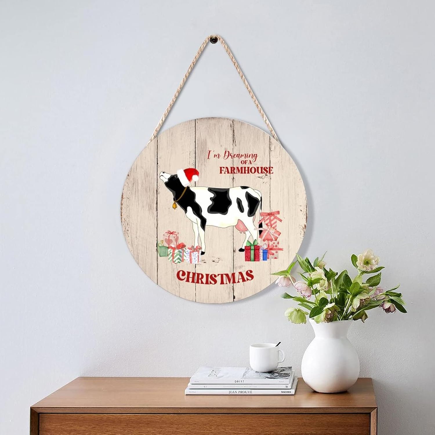 Farmhouse Door Hanger with Farm Animal Design 10x10in Wood Sign
