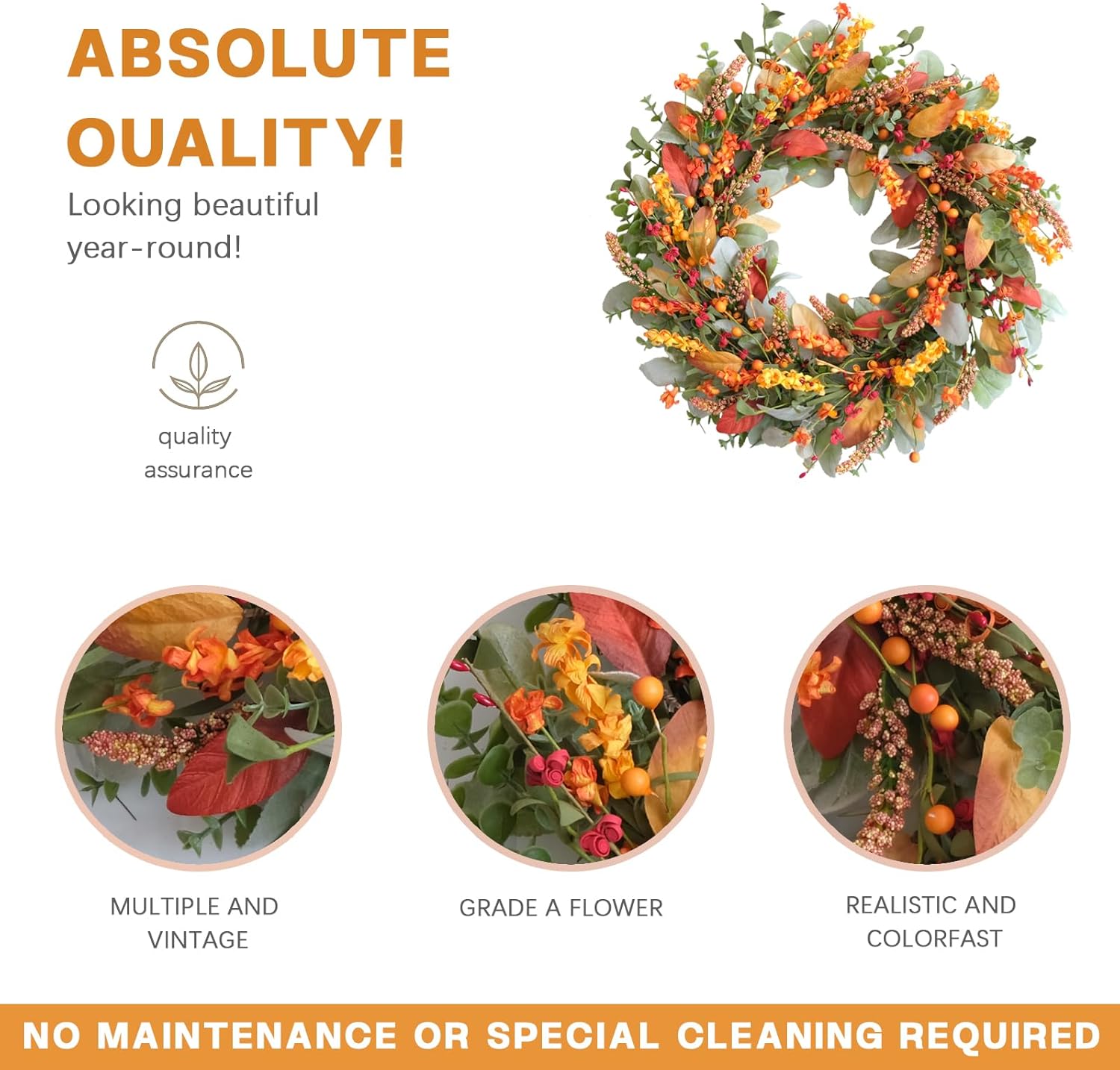 TEMPUS 22 Inch Artificial Fall Wreath for Front Door