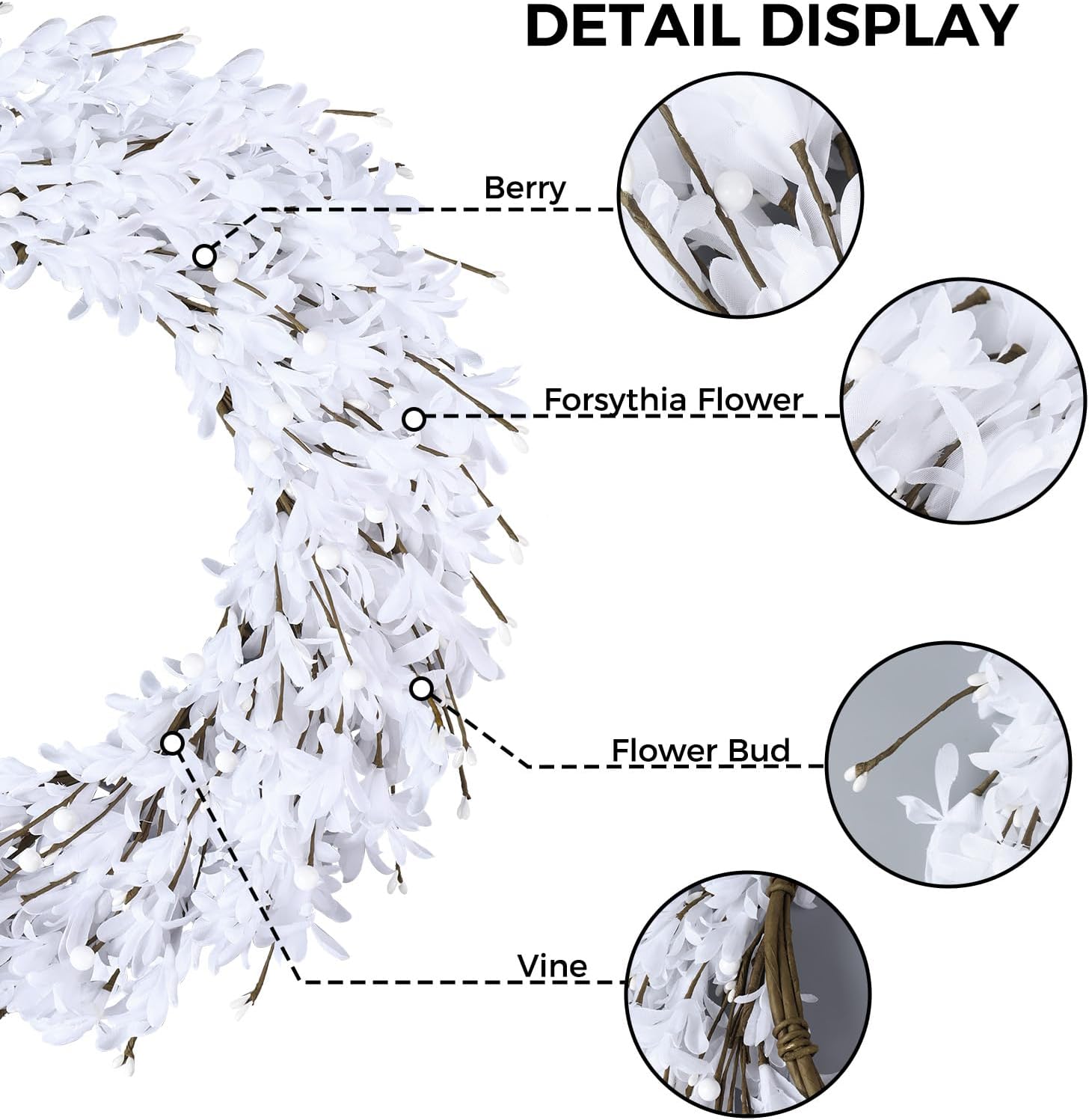 20 Artificial Forsythia Wreath White Decor