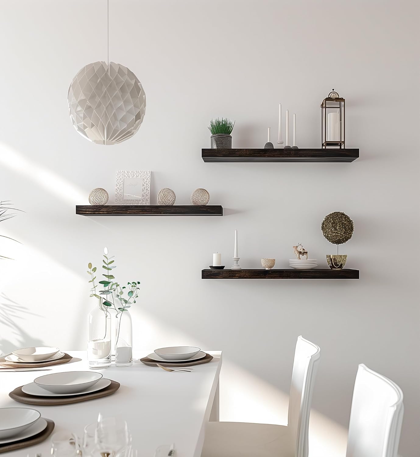 Brown Wood Floating Shelves Set of 6 for Rustic Bedroom Living Room