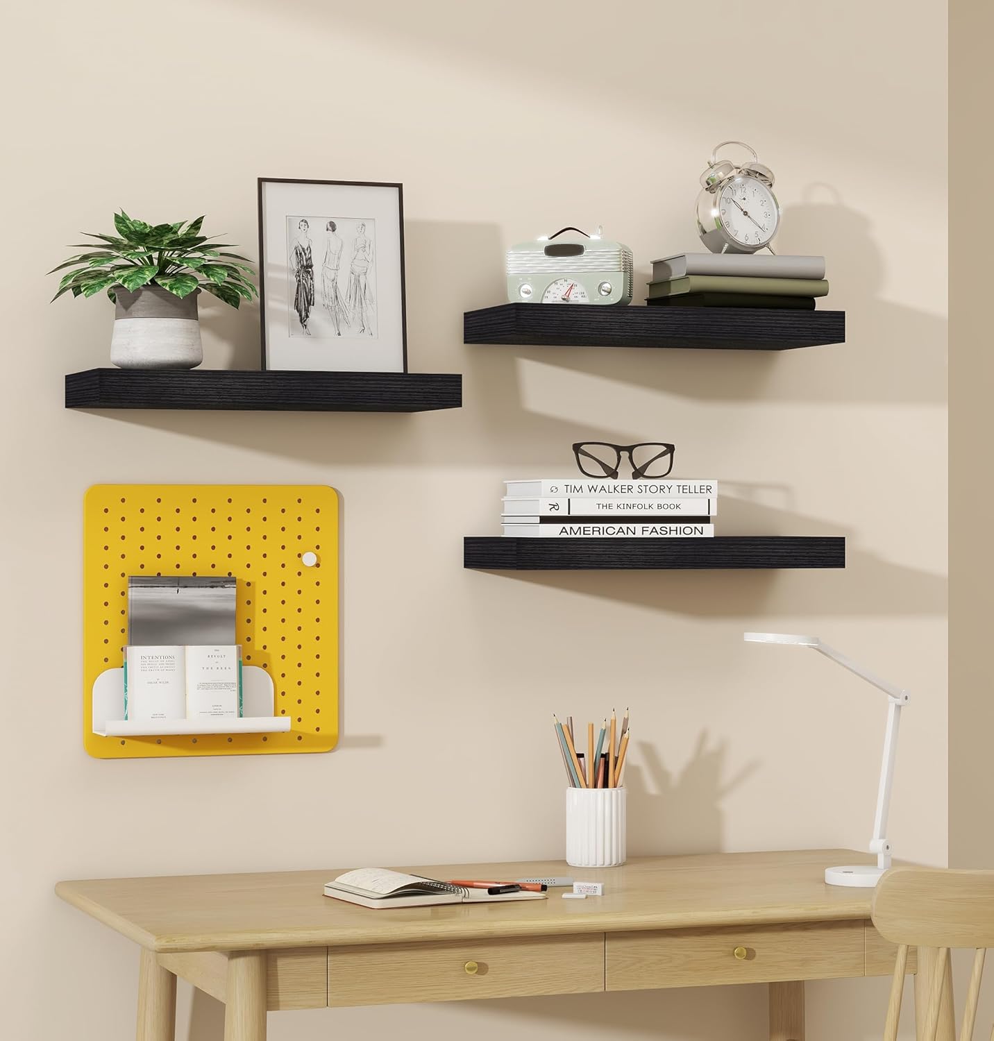 Vervida Floating Shelves Set of 3 Black 15 Inch Wall Mount