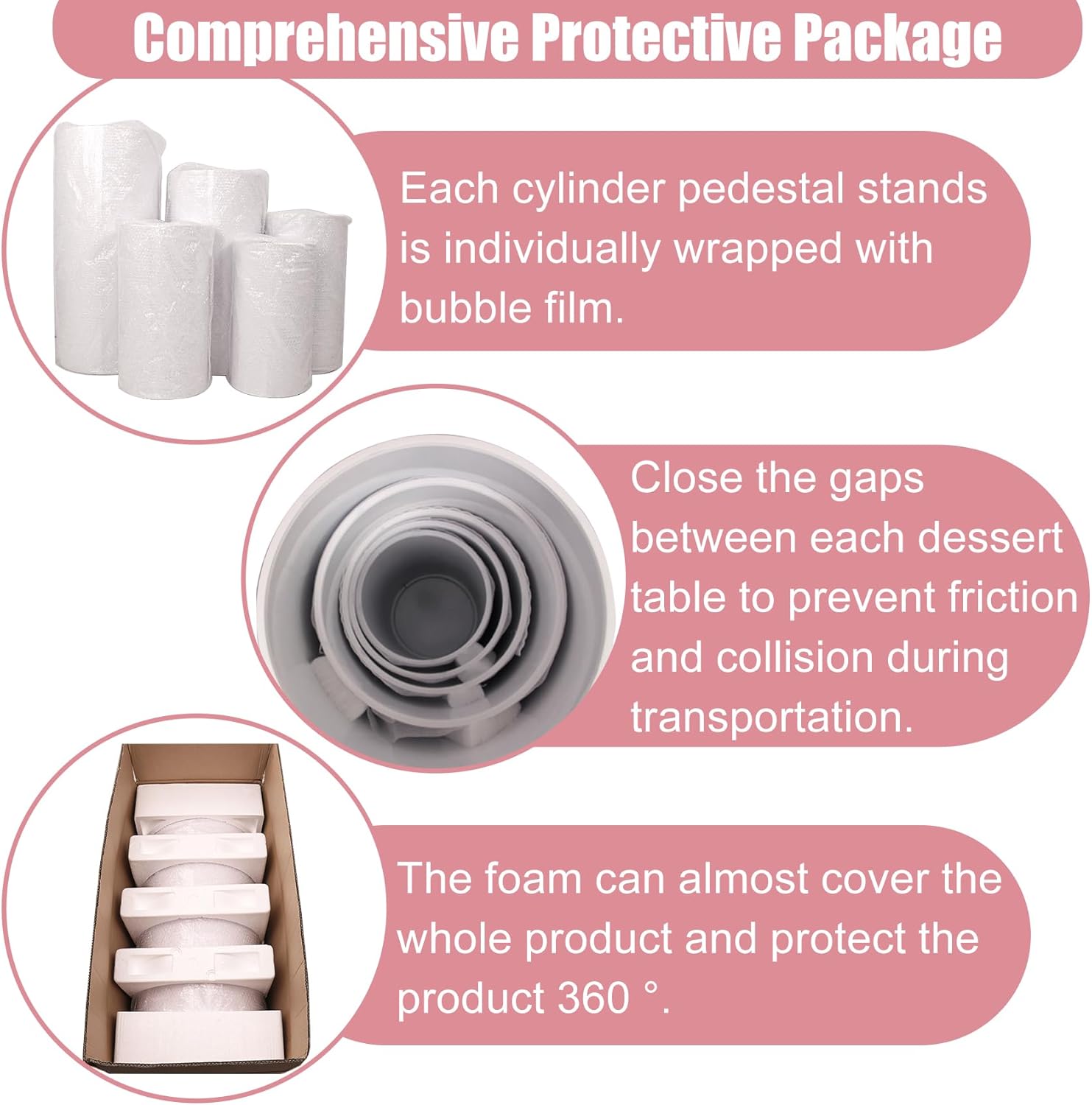 Premium Metal Cylinder Pedestal Stands Set of 5 White