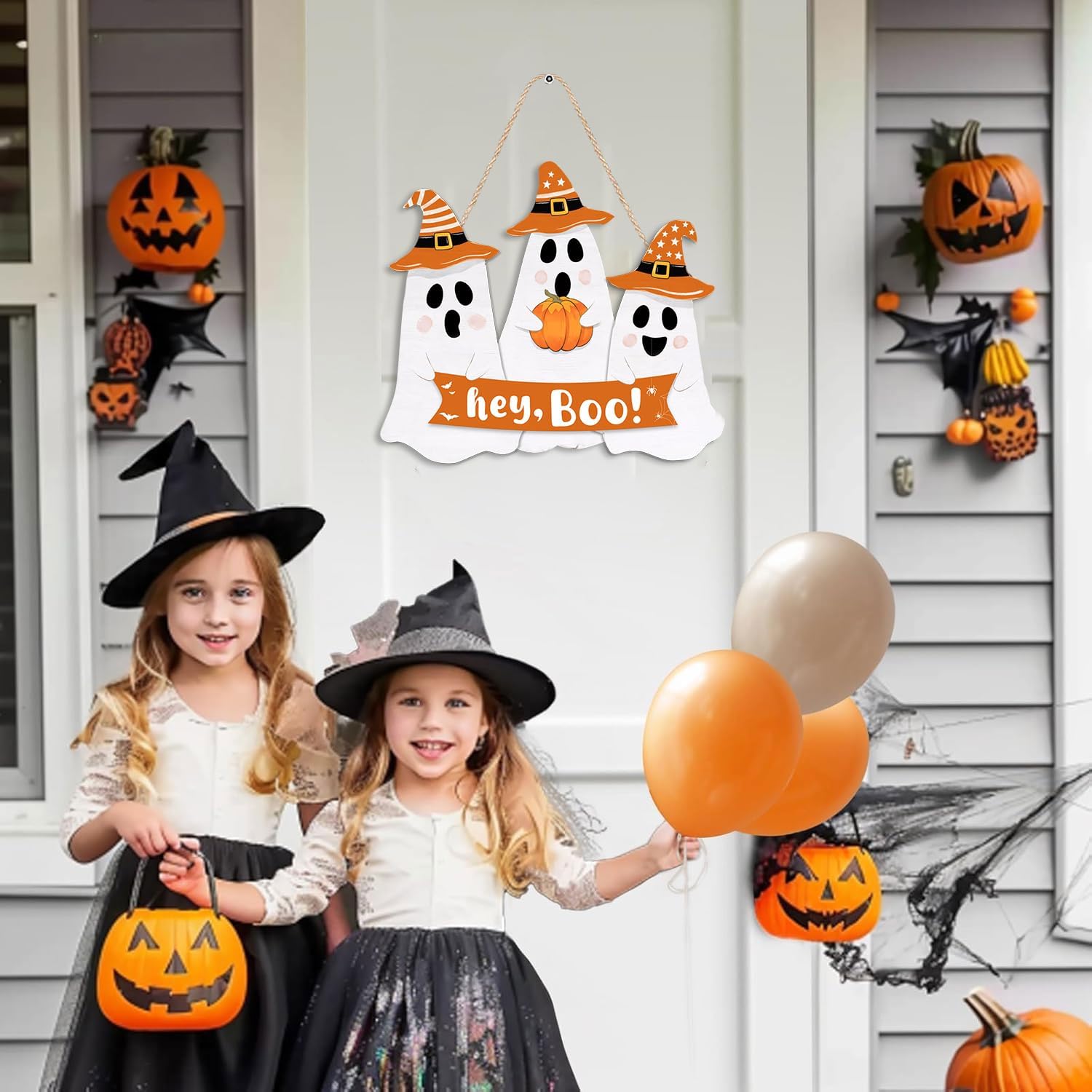 Halloween Ghost Door Sign Wooden Welcome Wreath