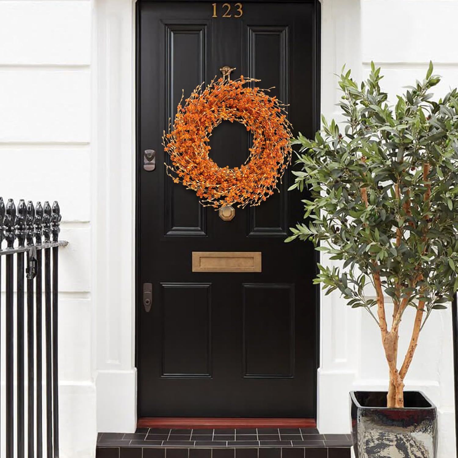 Idyllic 18 Inch Orange Berries Leaves Wreath for Front Door
