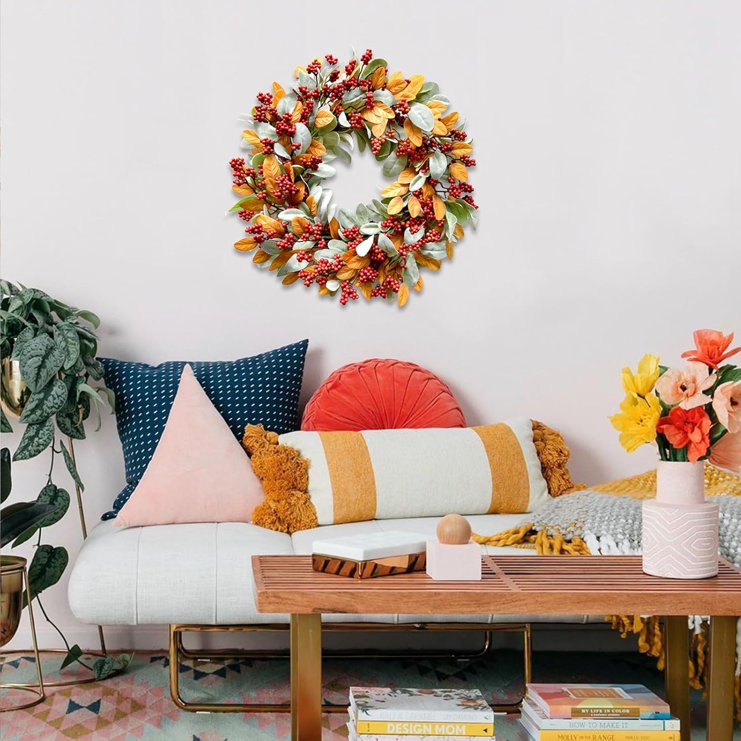 TEMPUS 18 Inch Autumn Wreath with Red Berries