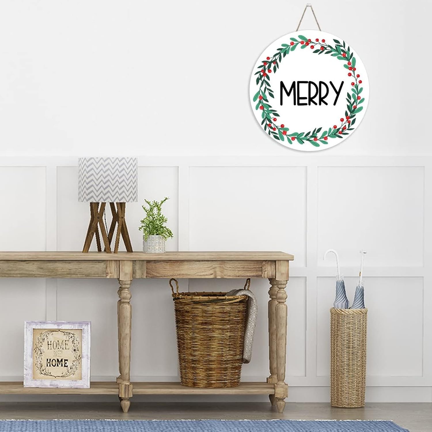 Mutilovely 12-Inch Round Wooden Welcome Door Hanger