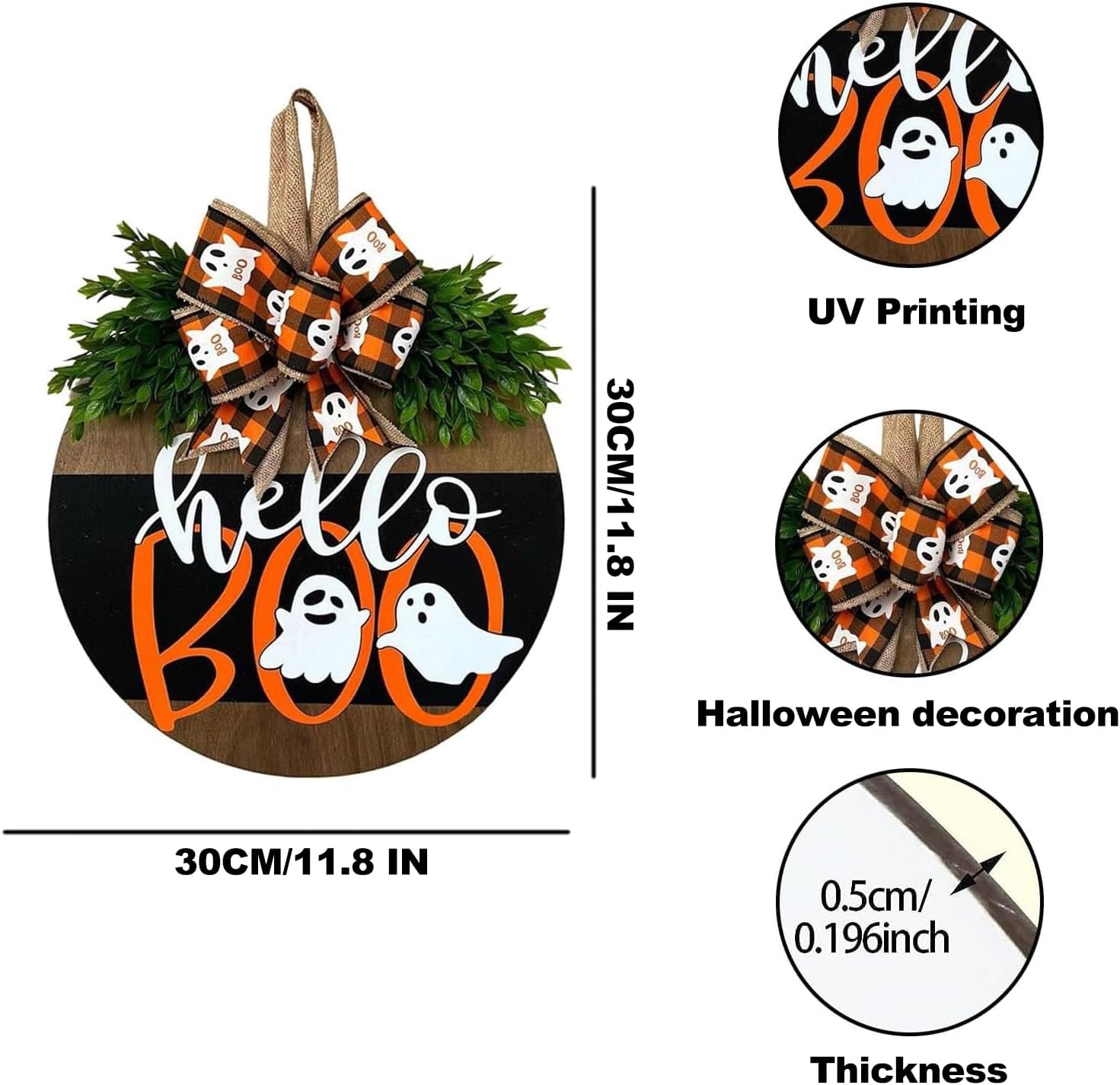 Halloween Door Wreath with Ghost Welcome Sign