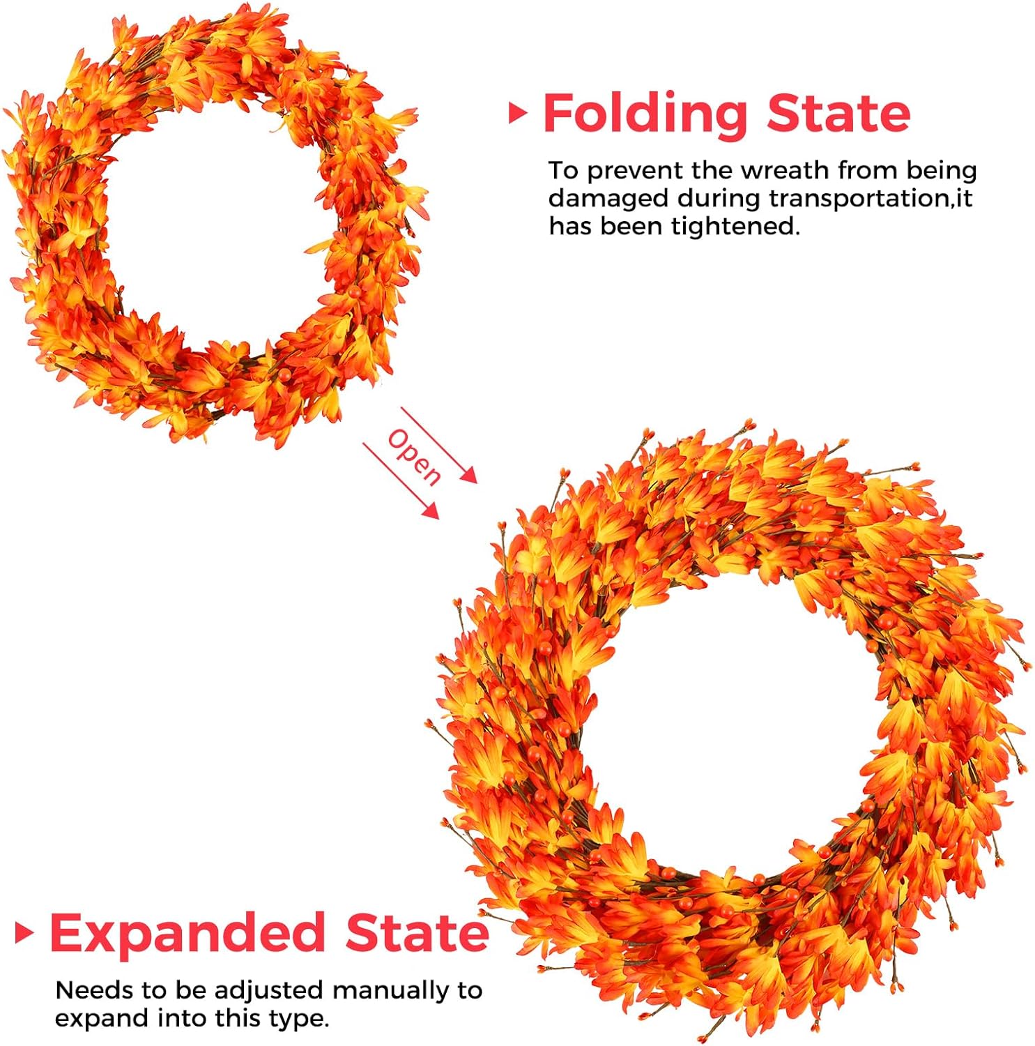 20 Inch Artificial Forsythia Wreath with Berries