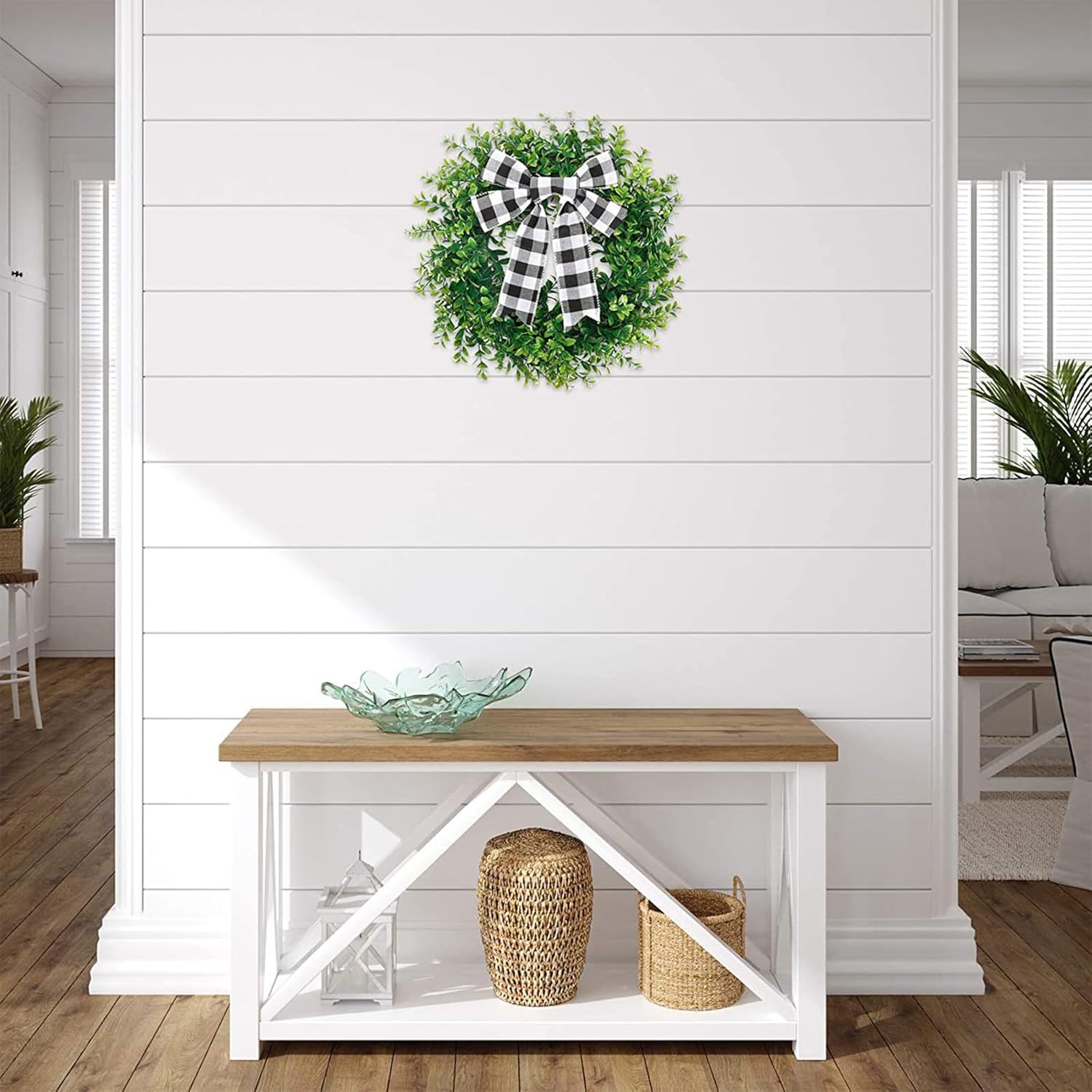 Belupai 157in Black White Plaid Bow Garland Wreath