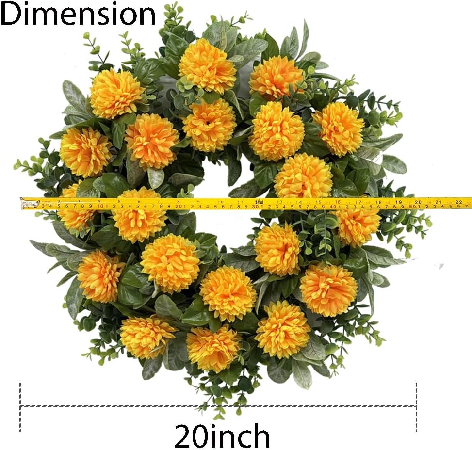 20 Inch Spring Wreath with Orange Flowers and Greenery for Front Door Decor