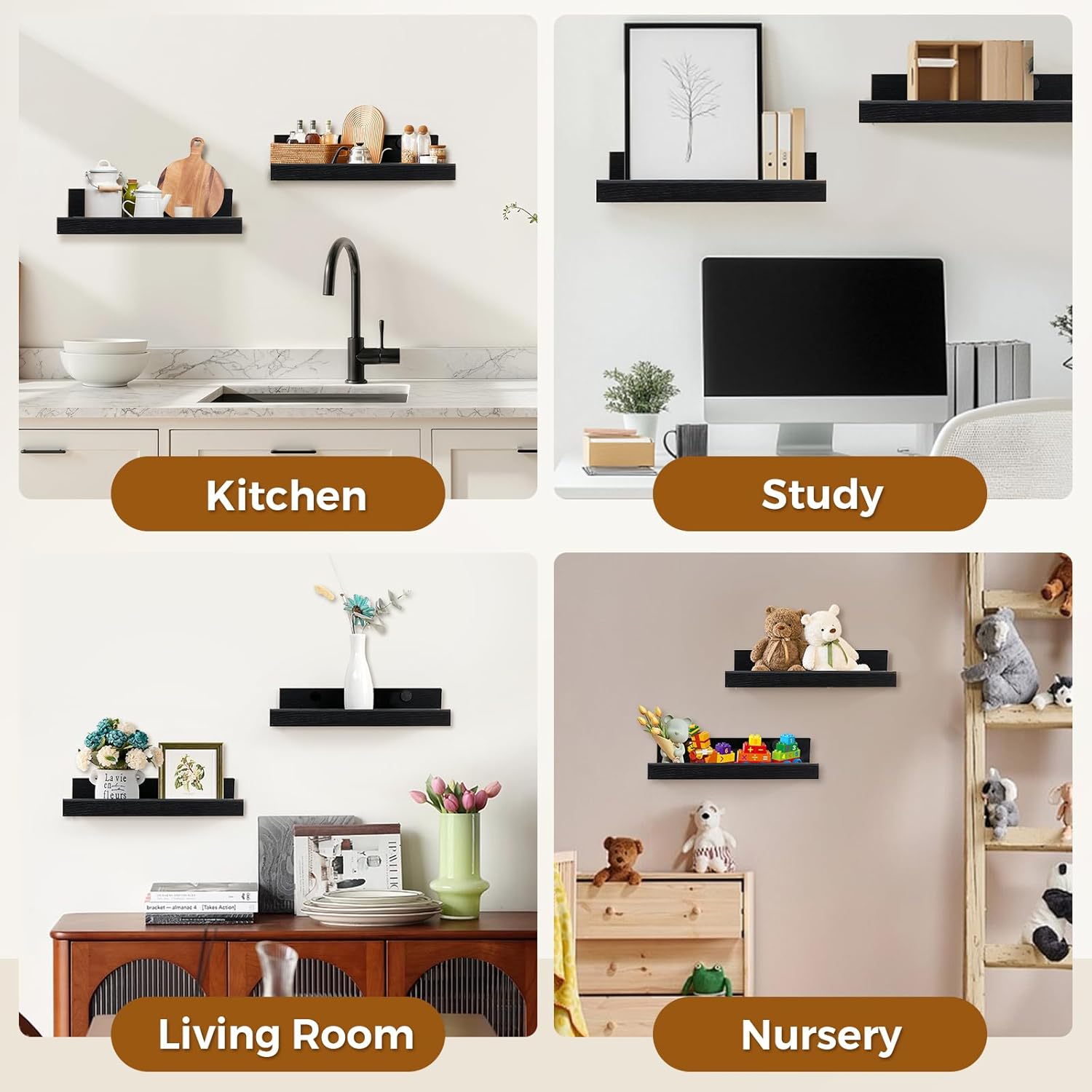 Muzilife 12 Inch Floating Wall Shelves Set of 2 Black