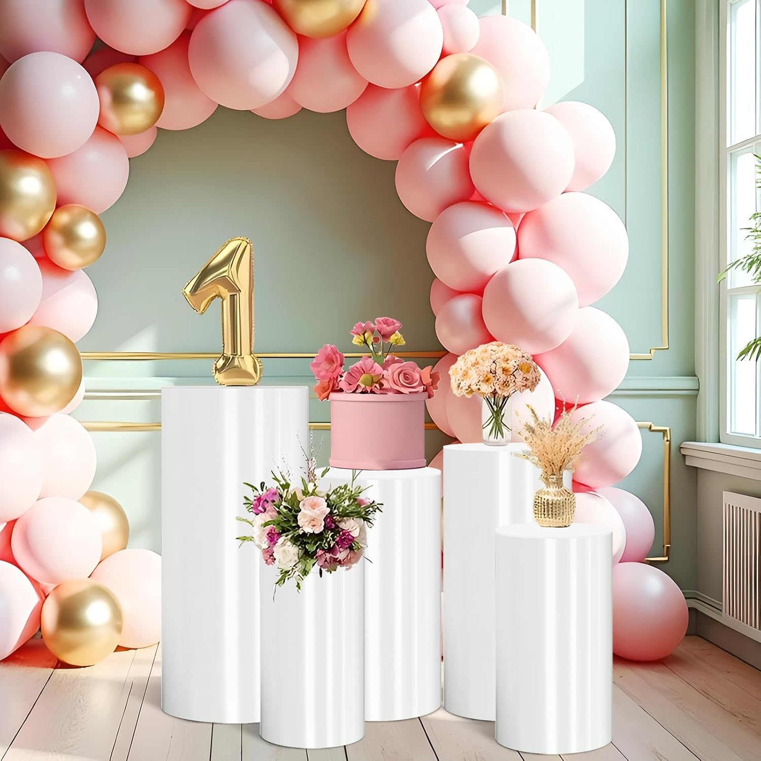 White Cylinder Display Stand - 5PCS for Parties and Events