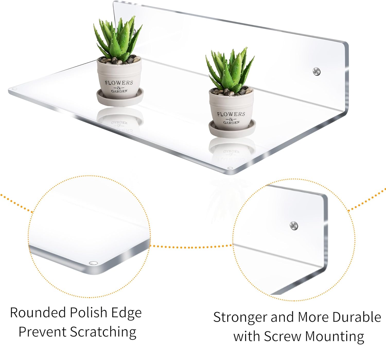 12 Inch L-Shaped Acrylic Floating Shelf 2 Pack