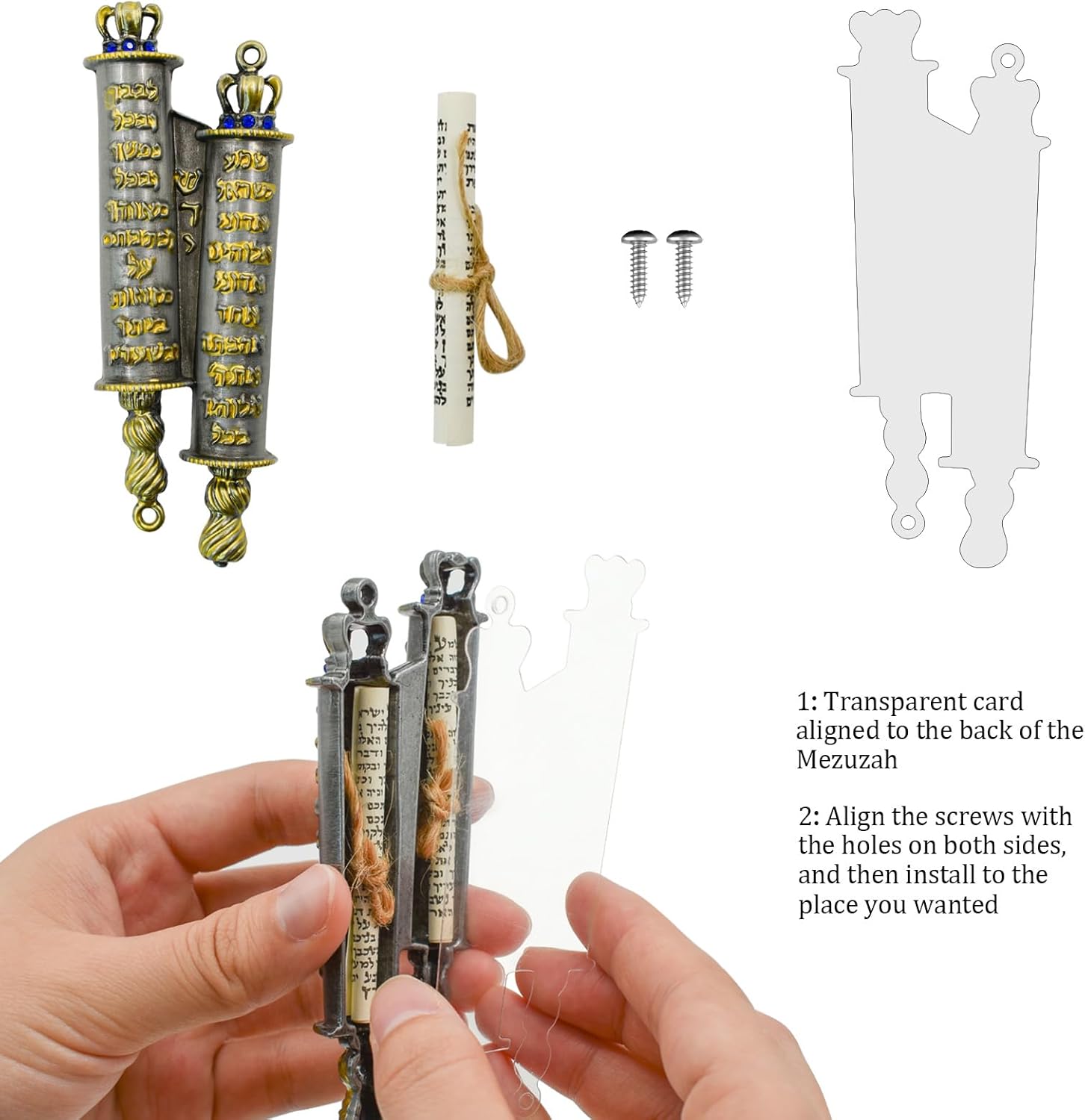 MrMrKura Gold Metal Mezuzah with 2 Scrolls