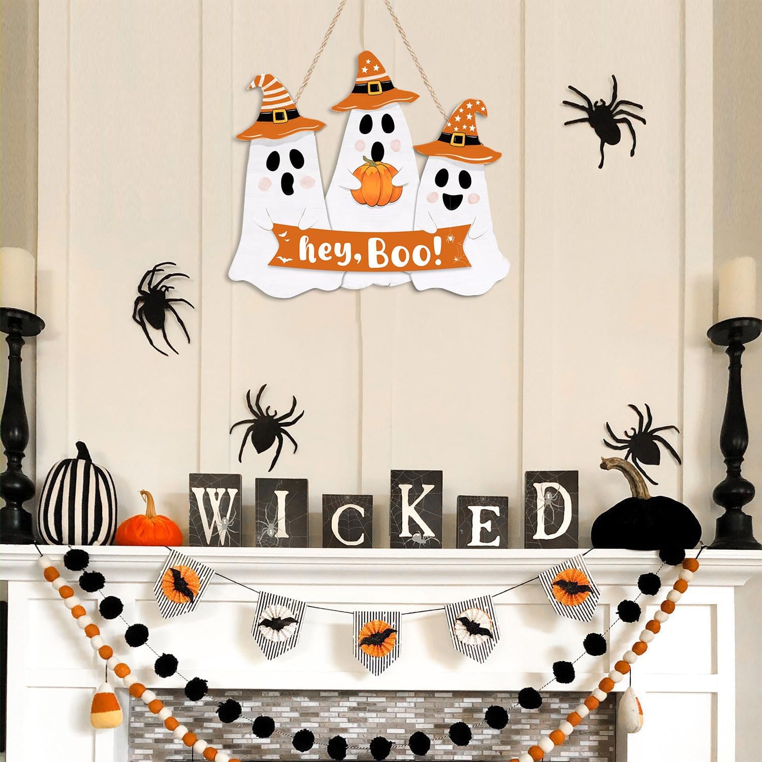 Halloween Ghost Door Sign Wooden Welcome Wreath