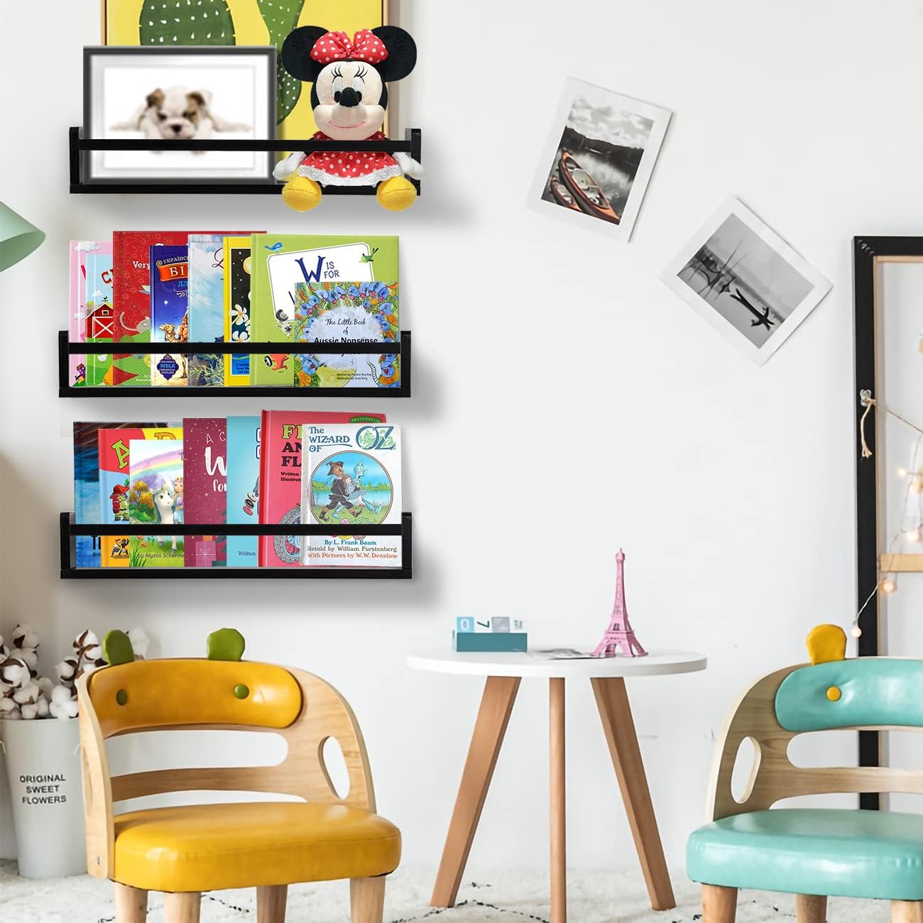 AZSKY Classic Black Wooden Floating Shelves Set of 3