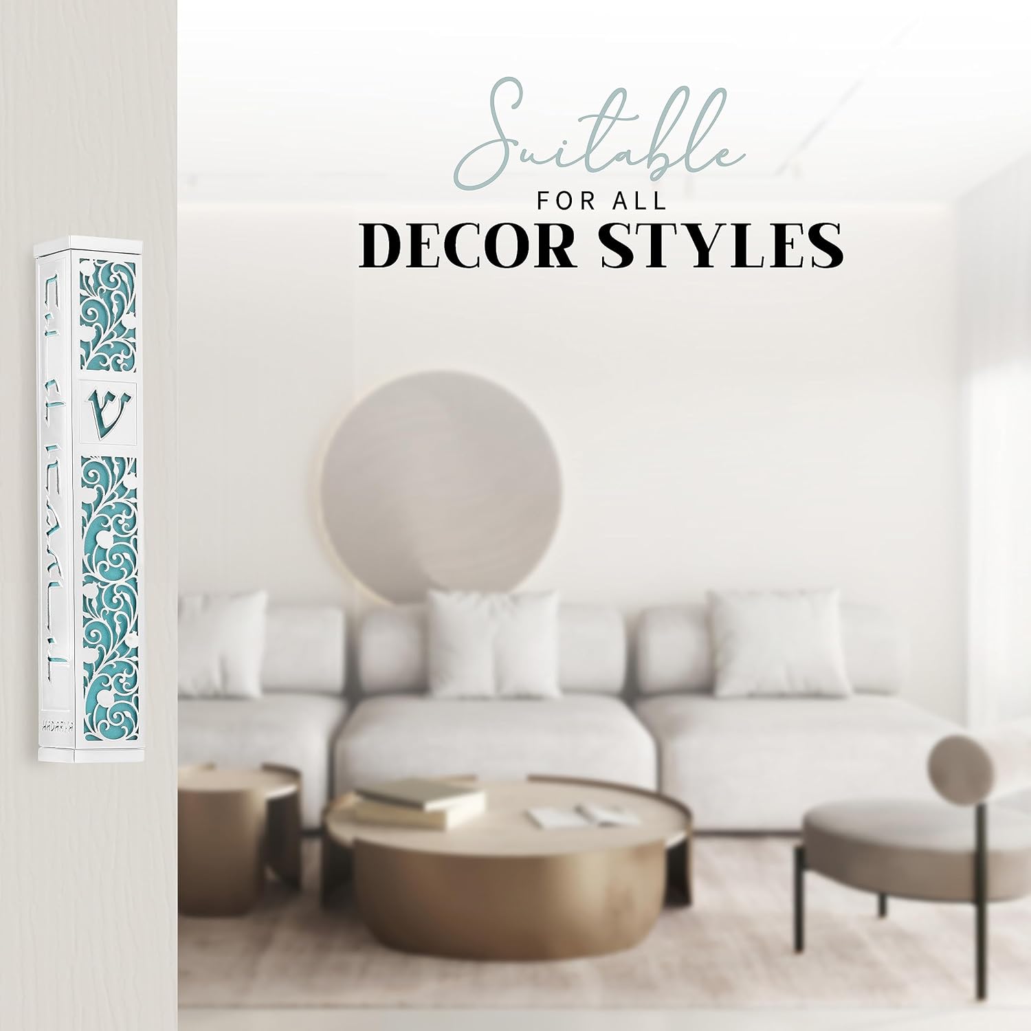 SURI Mezuzah Door Ornament - Modern Silver Blue Scroll Case