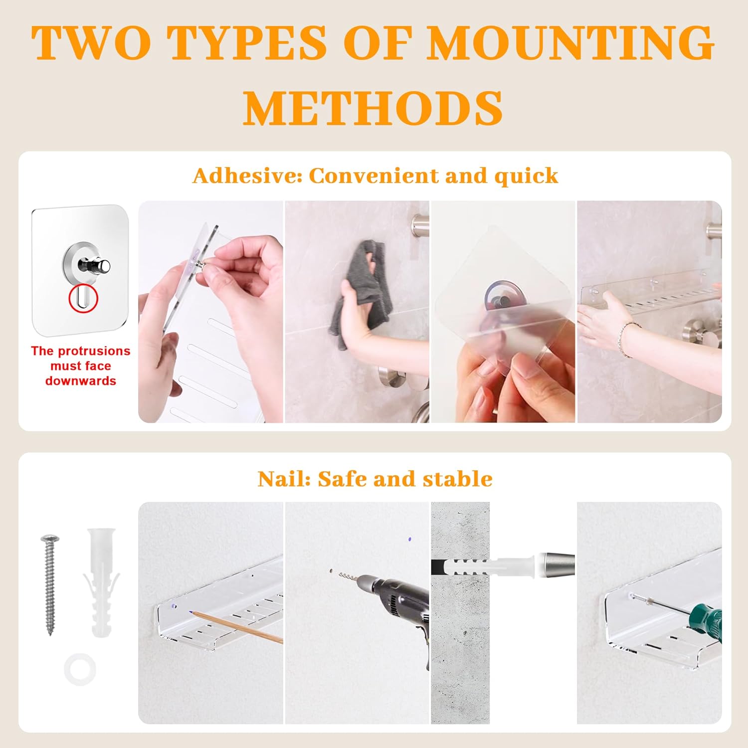 2 Pack Adhesive Floating Shelves for No Drilling Wall Storage