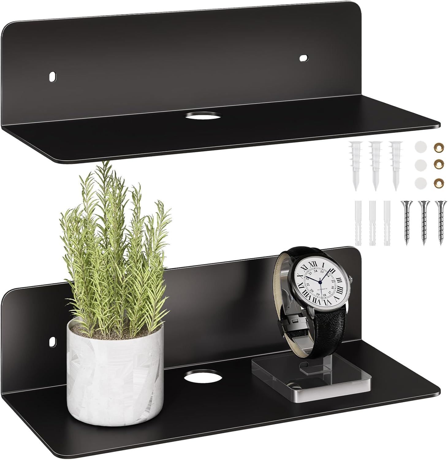 DrDJ Floating Shelves Set of 2 Black 9 Inch Metal Wall Mounted