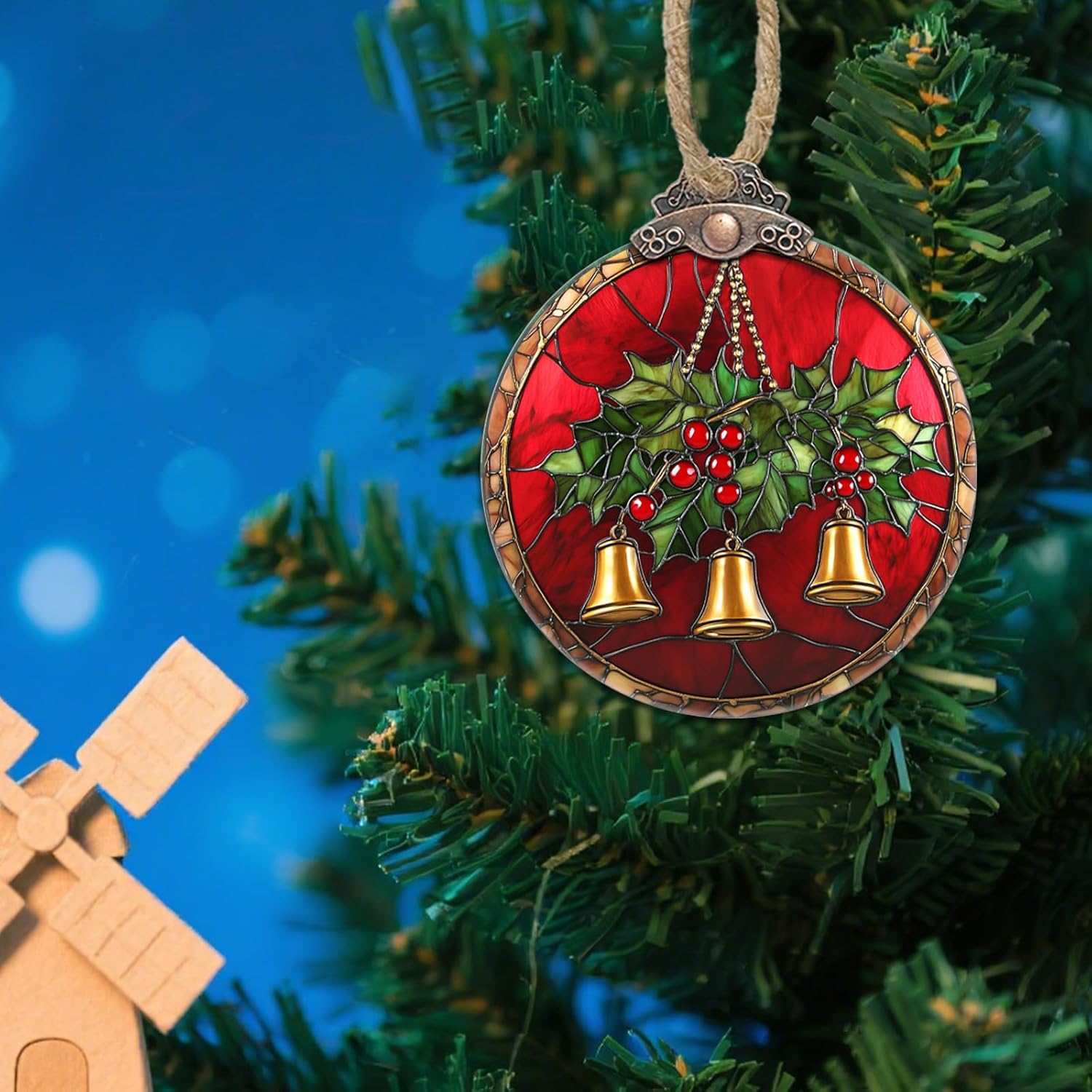 Golden Bell Stained Glass Christmas Suncatcher Decorations
