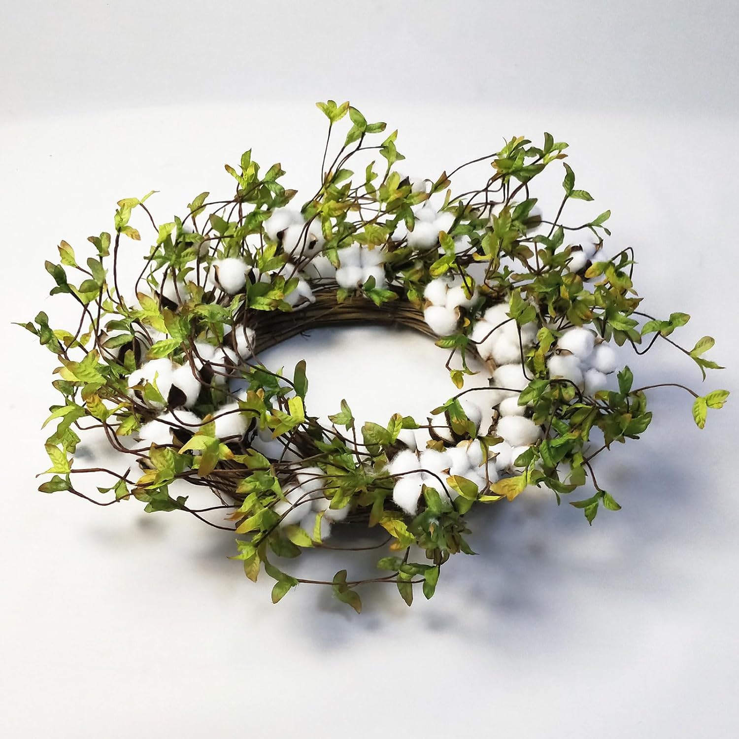 Idyllic Green Leaves and Cotton Wreath for Front Door