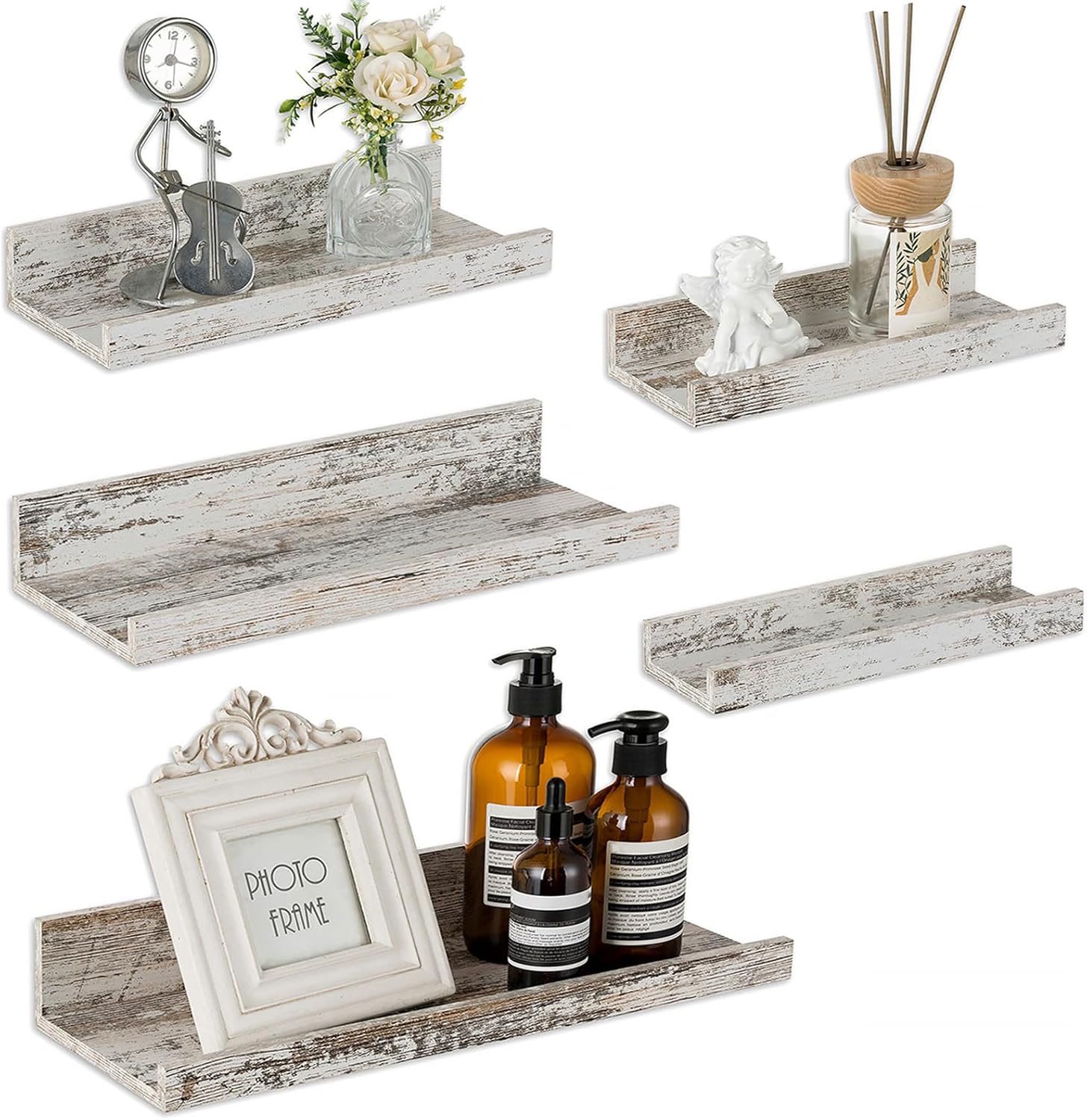 Walasis Rustic White Wall Mounted Floating Shelves