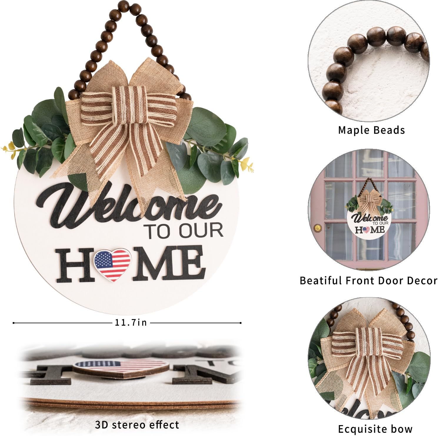 Welcome Sign for Front Door Wreath Decorations All Seasons