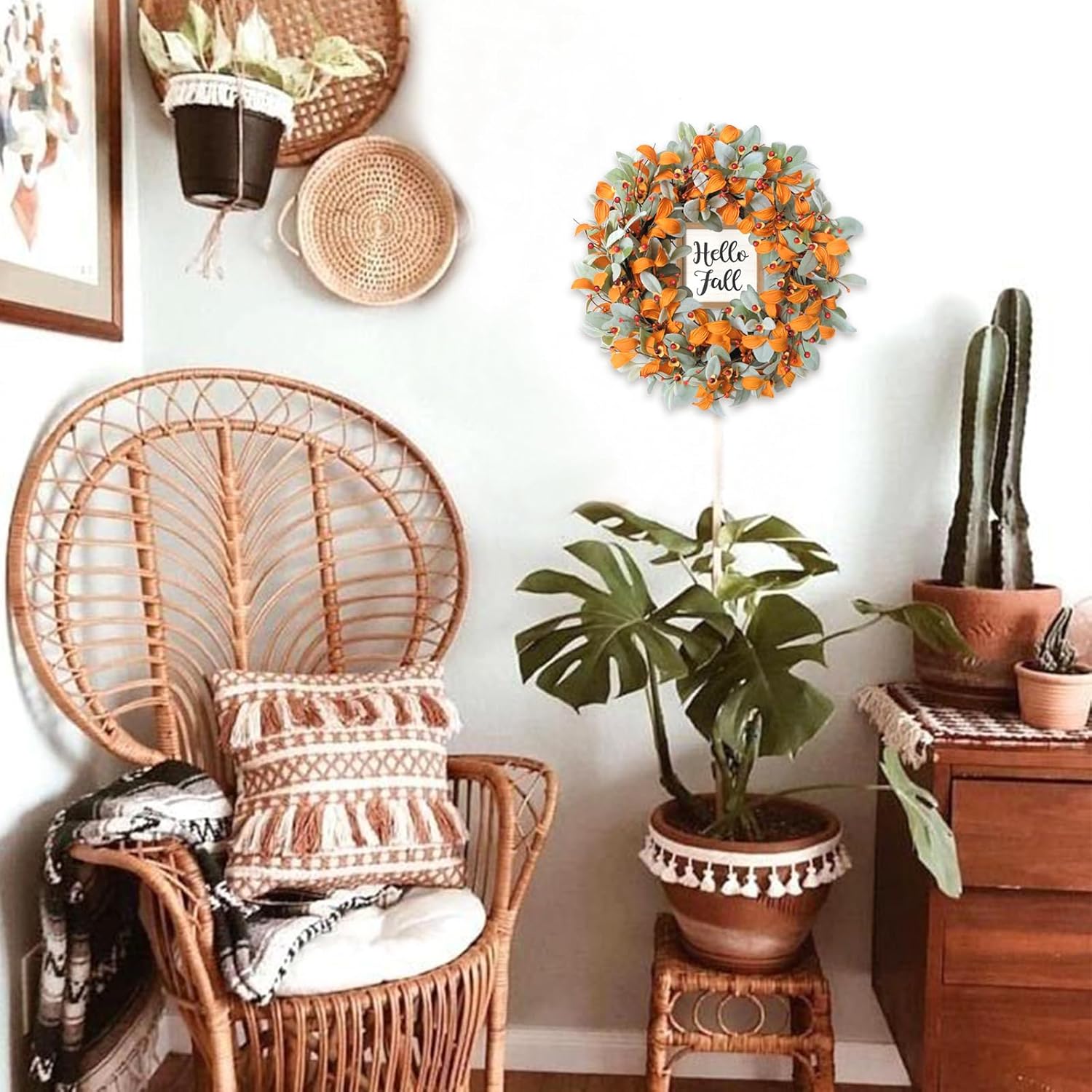 Bibelot 22 Inch Fall Wreath with Hello Fall Sign