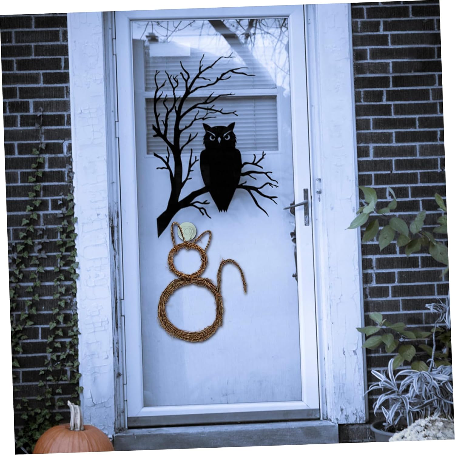 Cabilock Cat Shape Wreath Halloween Decor Front Door Wall Hanging Ornament