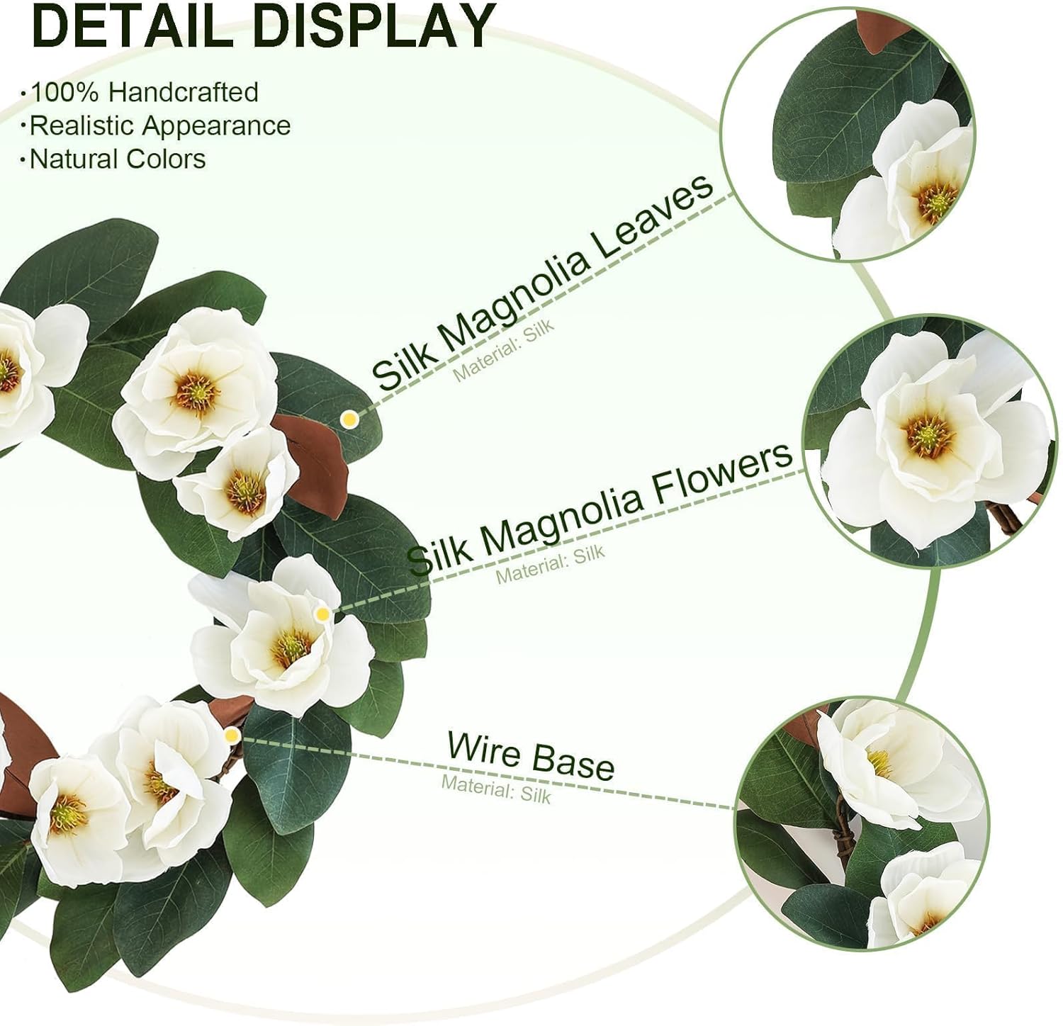 All Seasons Wreath for Front Door with Silk Cream Magnolia