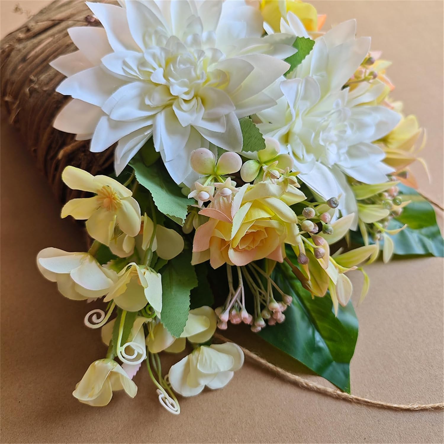 Cream Hydrangea Door Wreath Basket 2024 Wildflowers Front Door Decor