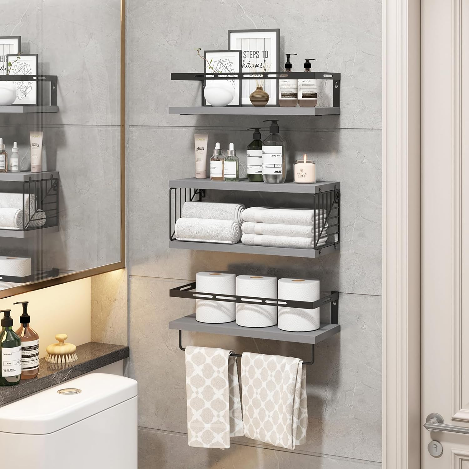Fixwal 31 Tier Floating Bathroom Shelves with Towel Bar