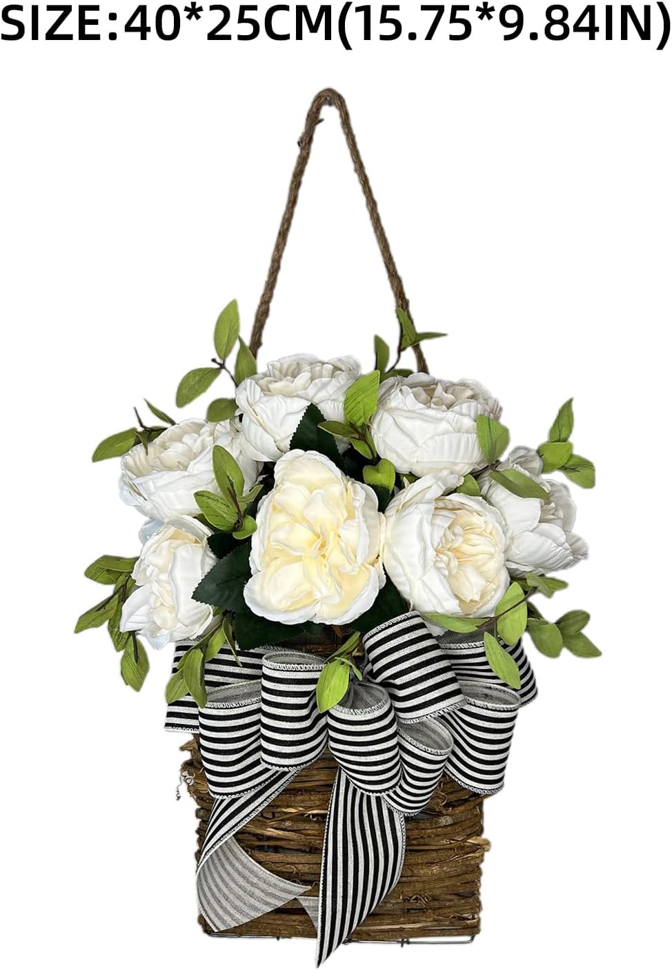 White Hydrangea Door Wreath with Basket Hanger Welcome Sign