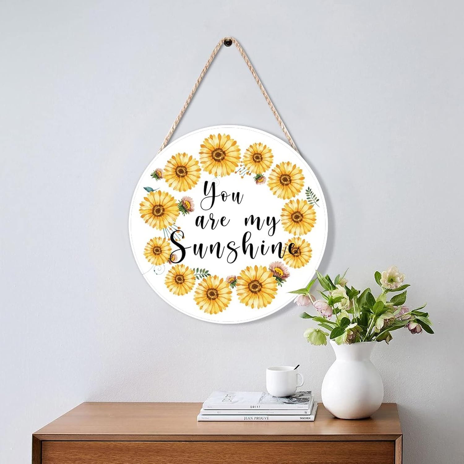 Farmhouse Front Door Hanger Vintage Sunflower Wreath Bee Wood Sign