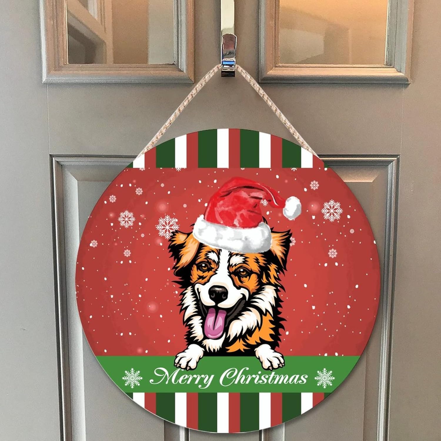 Farmhouse Door Hanger with Red Snowflake Christmas Design