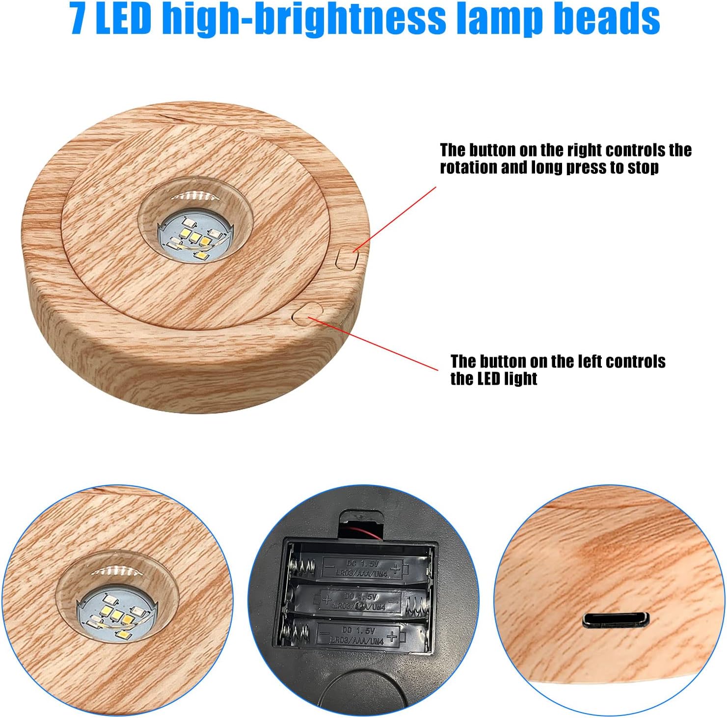 7 LED Rotating Display Stand with 8 Light Modes