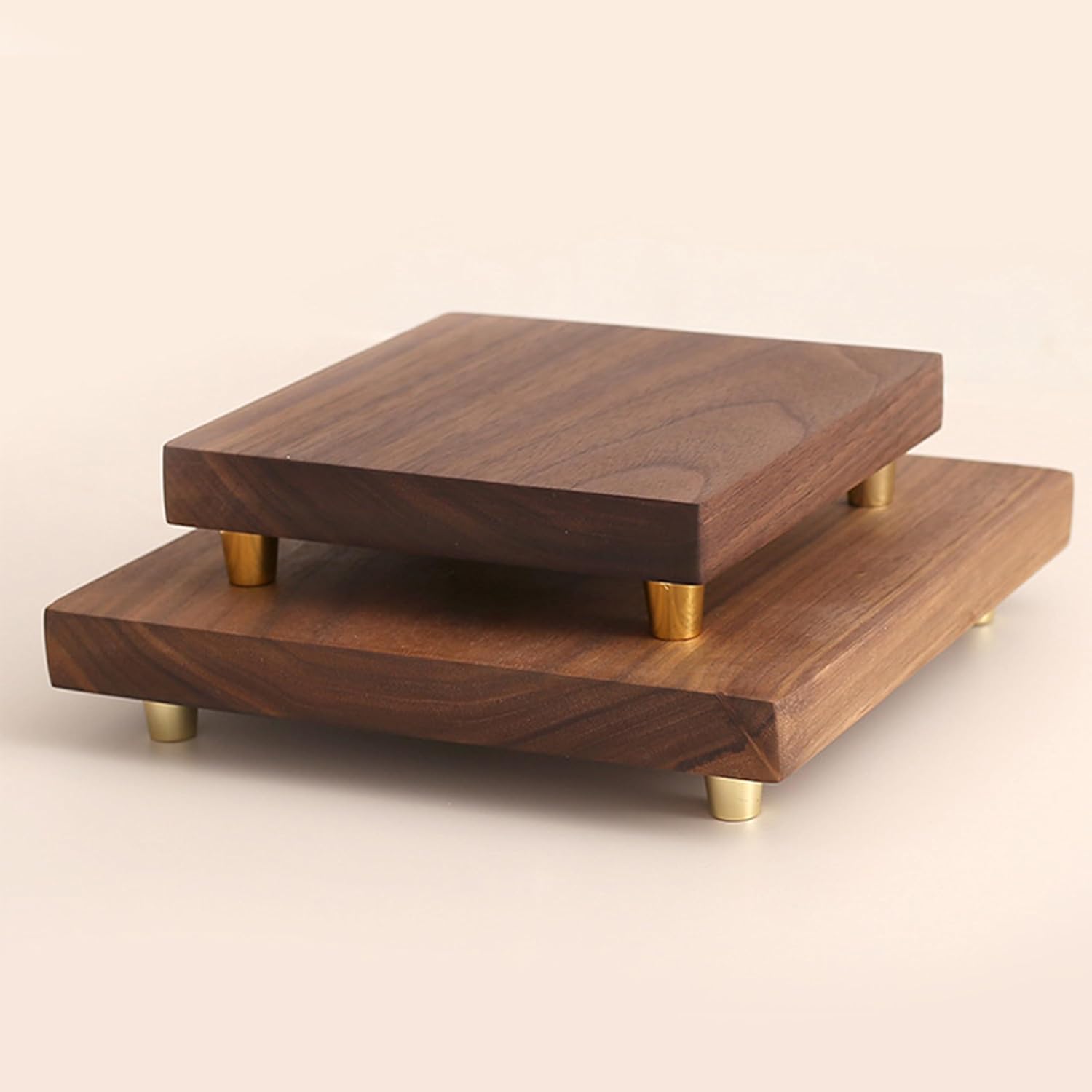 GOLDY WENDY Teak Wood Pedestal Stand with Copper Feet