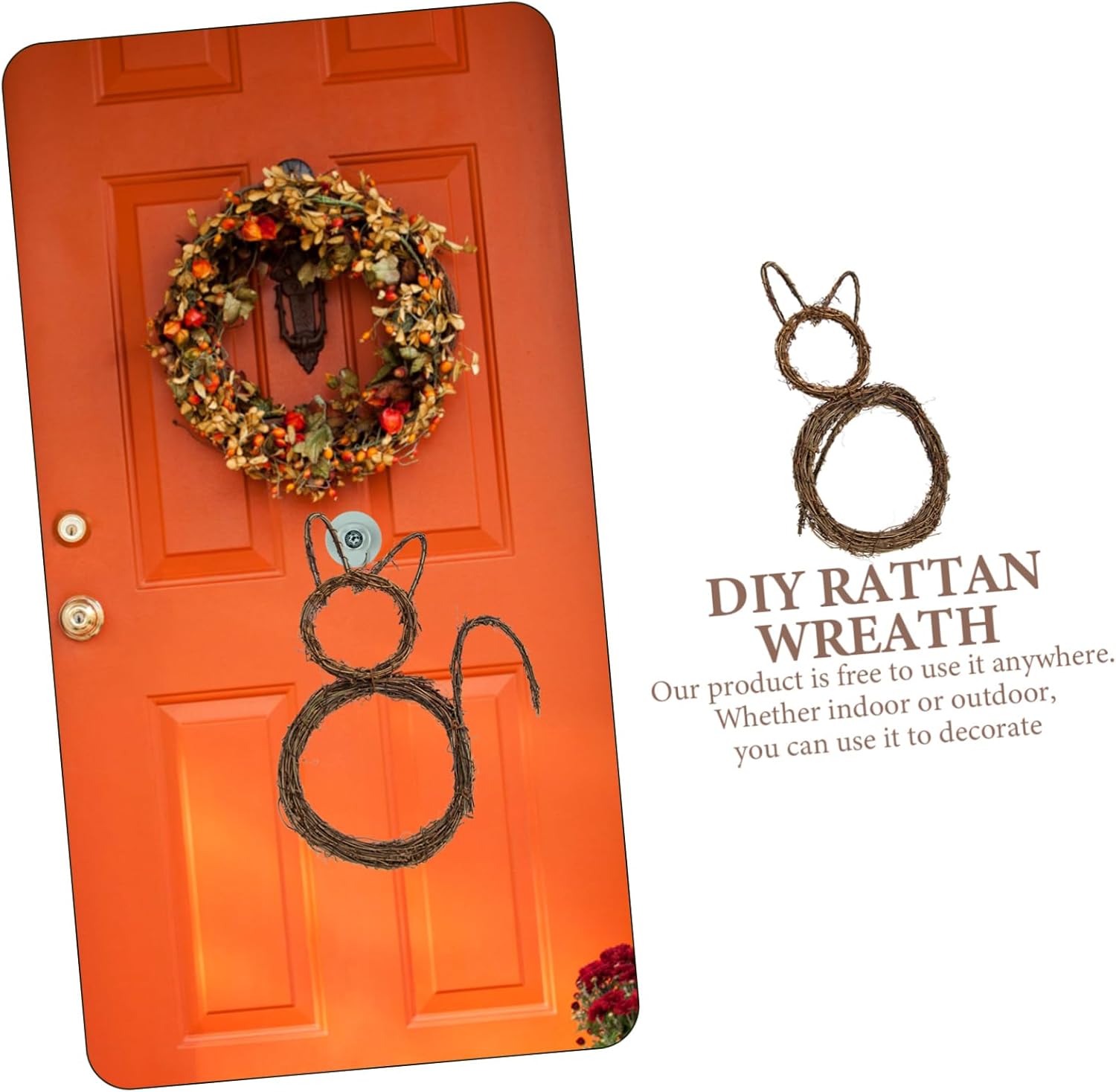 VALICLUD Cat Shape Rattan Wreath Halloween Door Decor Accent
