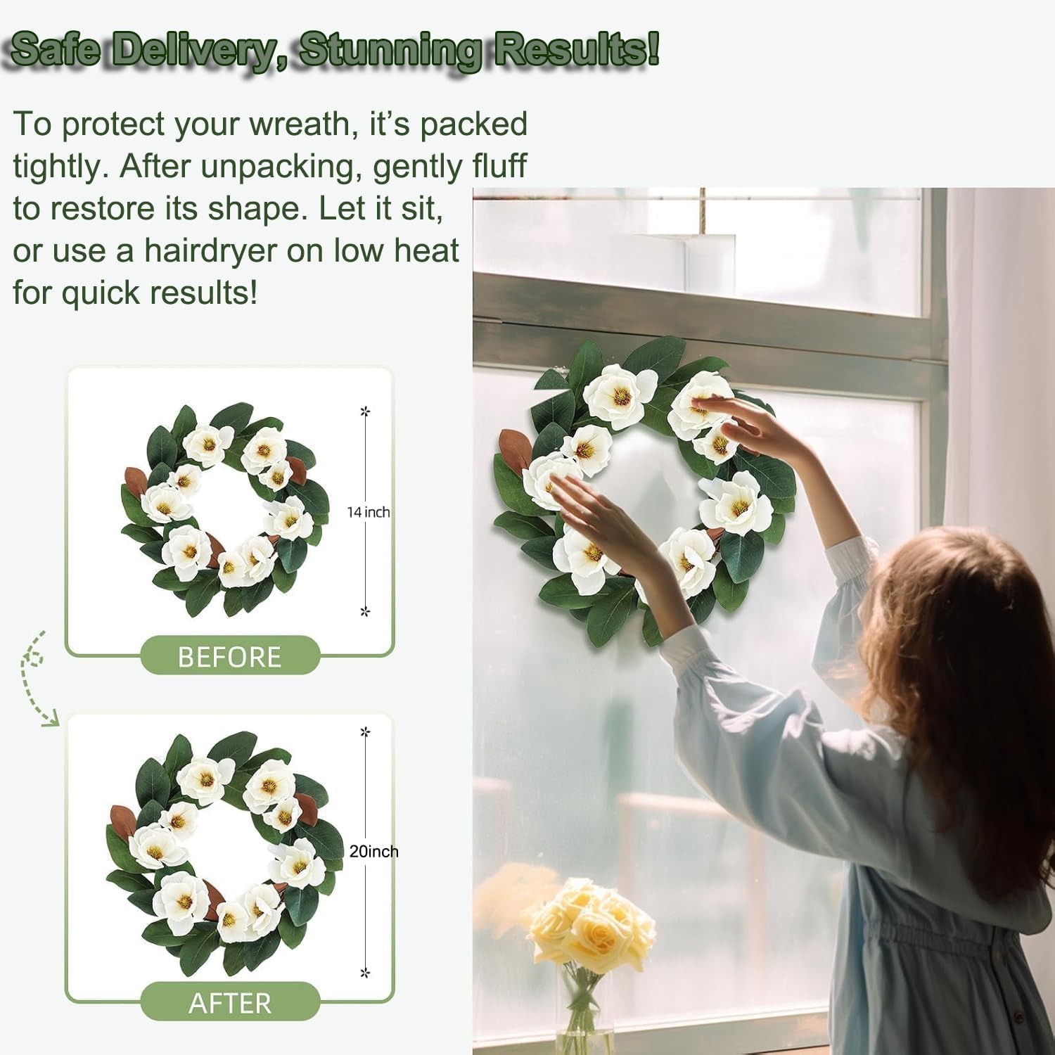 All Seasons Wreath for Front Door with Silk Cream Magnolia