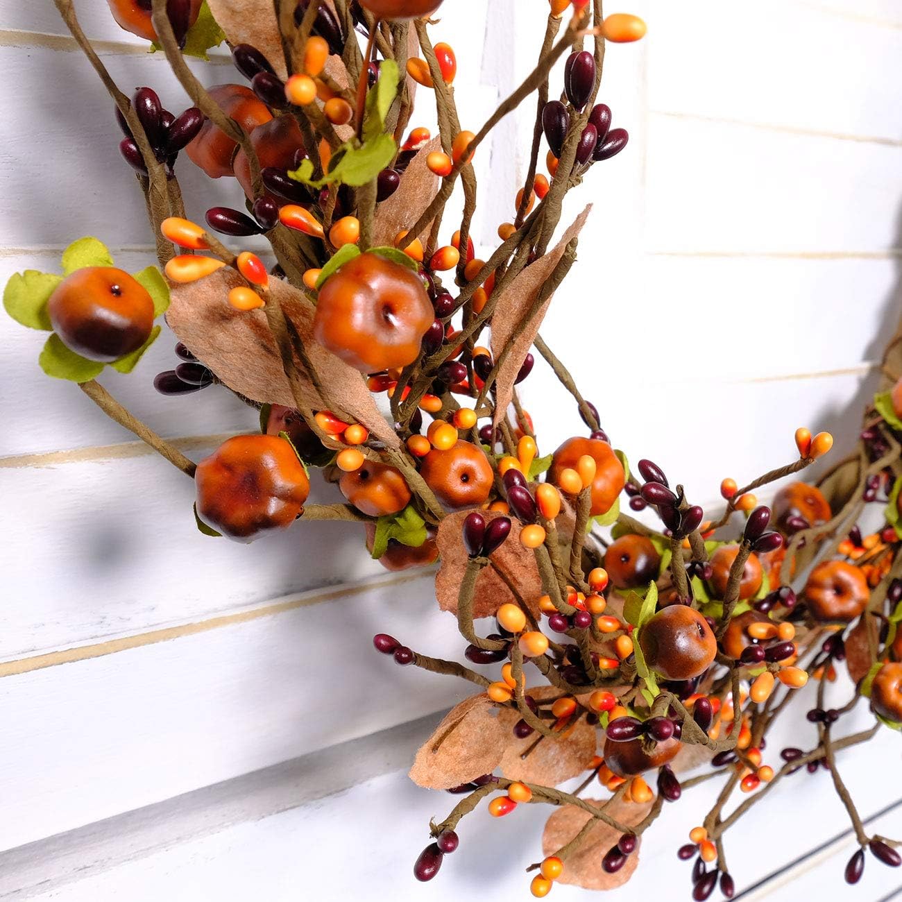 Idyllic Mini Pumpkin Pip Berry Wreath for Front Door 15 Inches