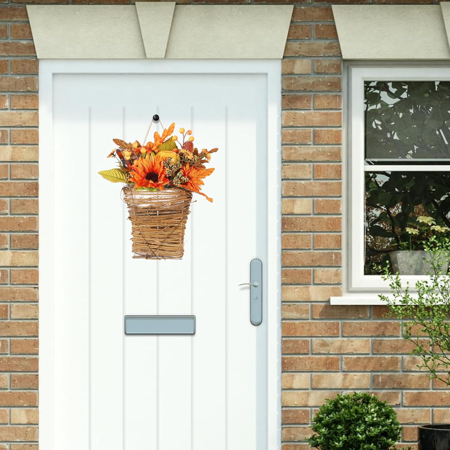 Thanksgiving Door Wreath with Sunflowers Pumpkins and Berries