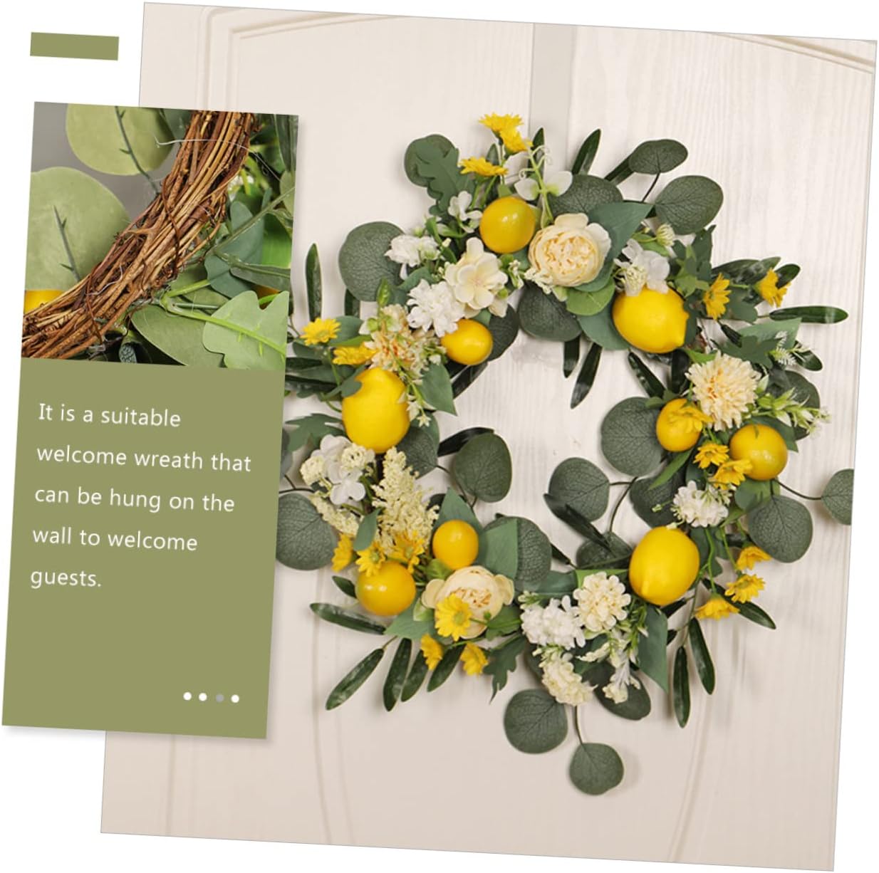 Artificial Lemon Wreath for Front Door Decor