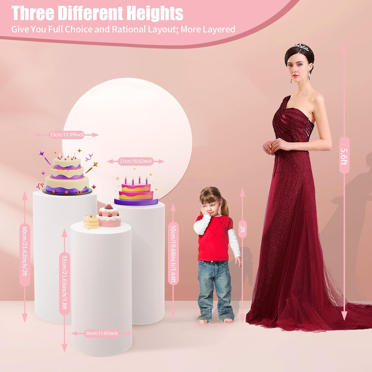 3 Pcs Round Cylinder Pedestal Stands for Party Decoration
