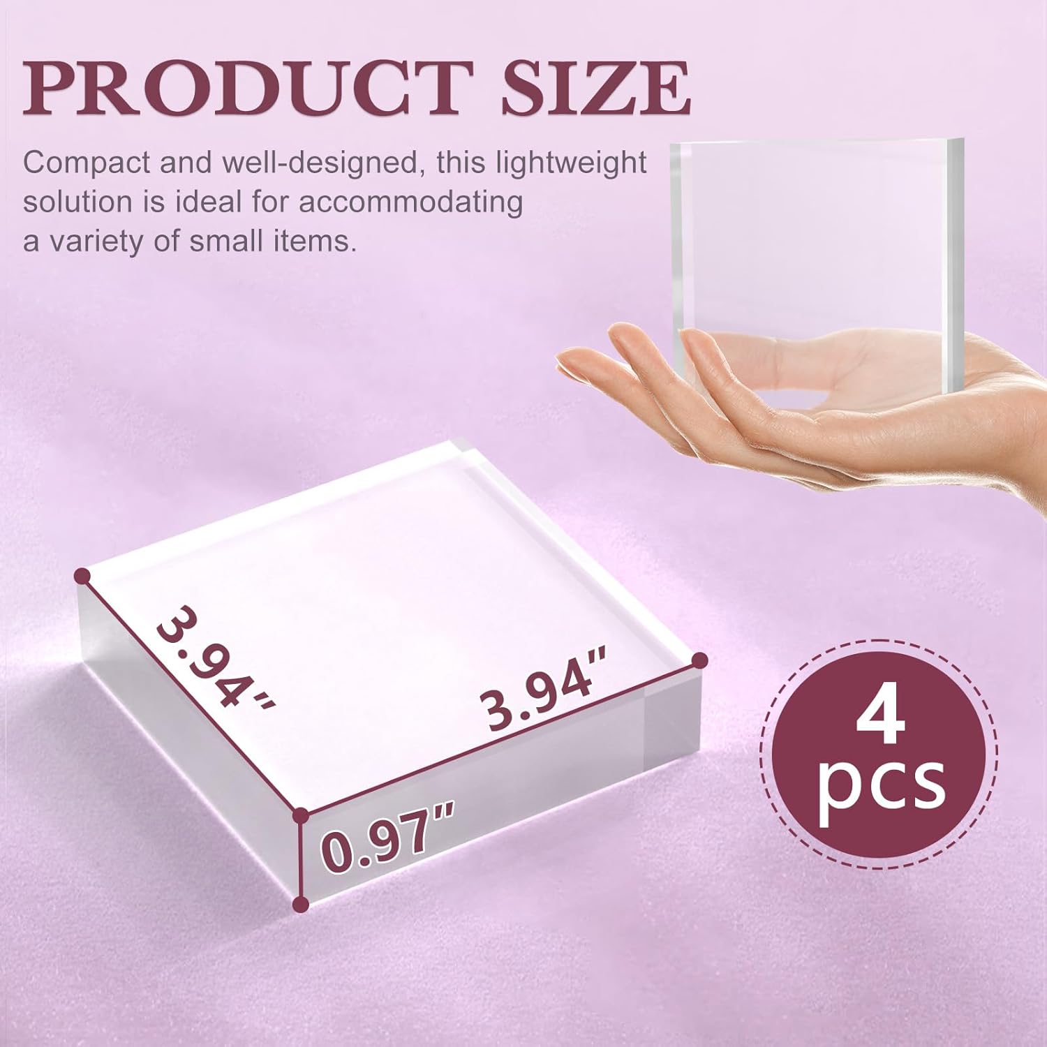 4 Piece Acrylic Display Stand Set Clear Cube Riser for Jewelry and Collectibles
