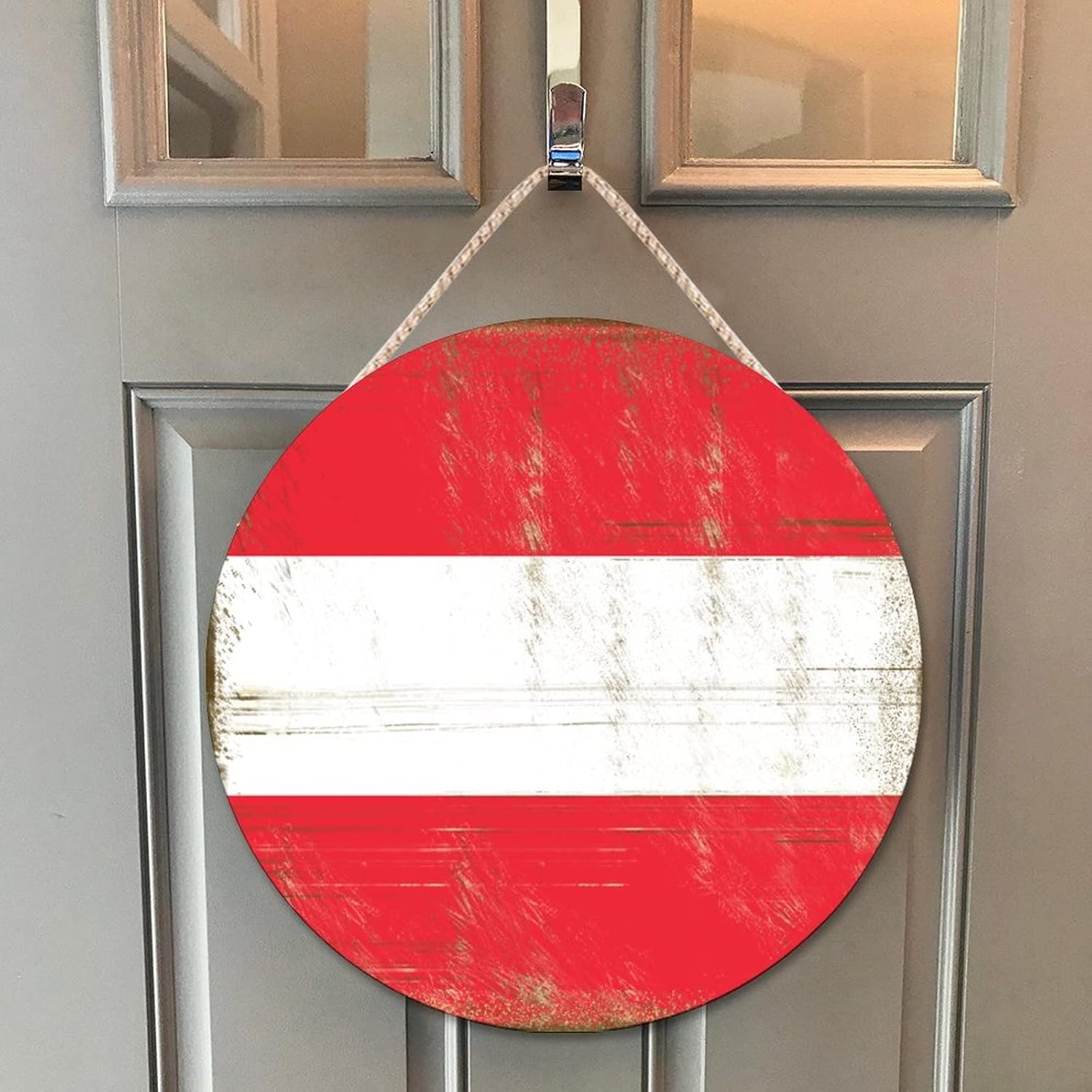 Farmhouse Front Door Hanger with Austria Flag Wood Sign