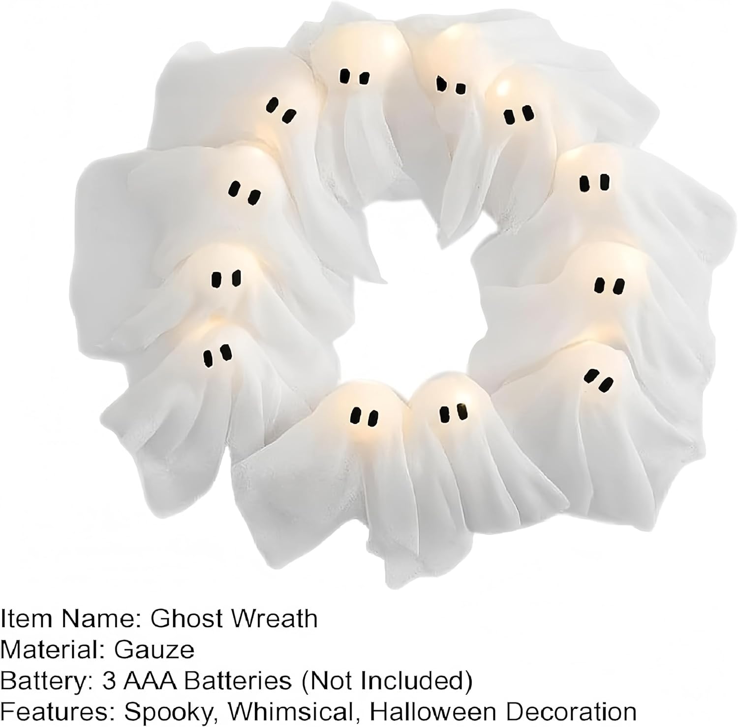 2025 Handmade LED Ghost Wreath Halloween Decor