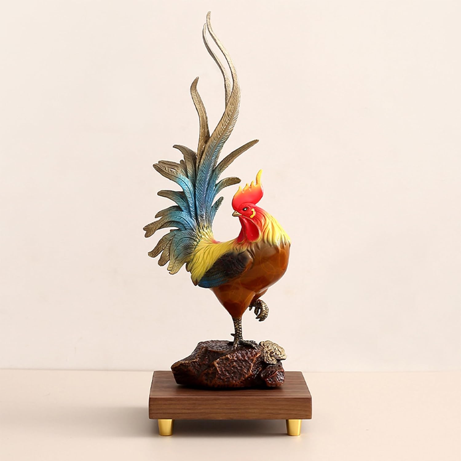 GOLDY WENDY Teak Wood Pedestal Stand with Copper Feet