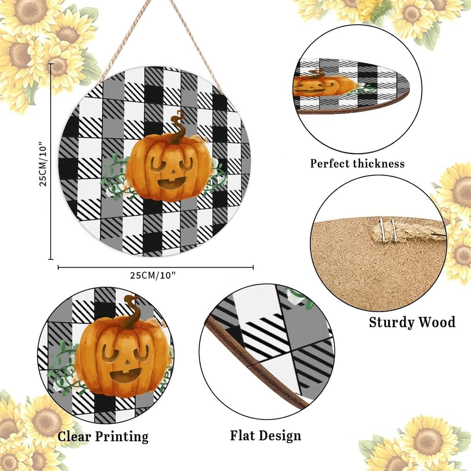 Halloween Pumpkin Wood Sign 10x10in Front Door Decor